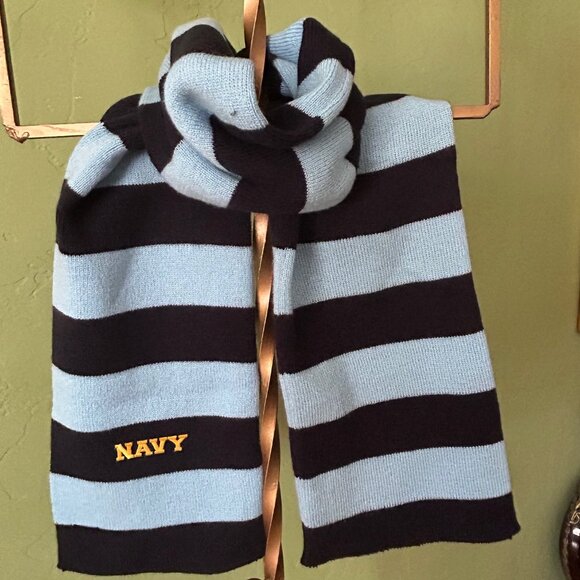U.S. Naval Academy Scarf – Light Blue & Navy Stripes w/ Gold Logo - Picture 1 of 2
